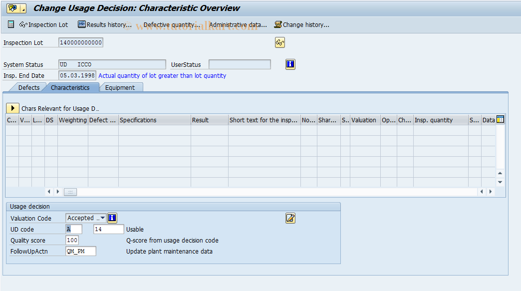 SAP TCode QA12 - Change usage decision with history