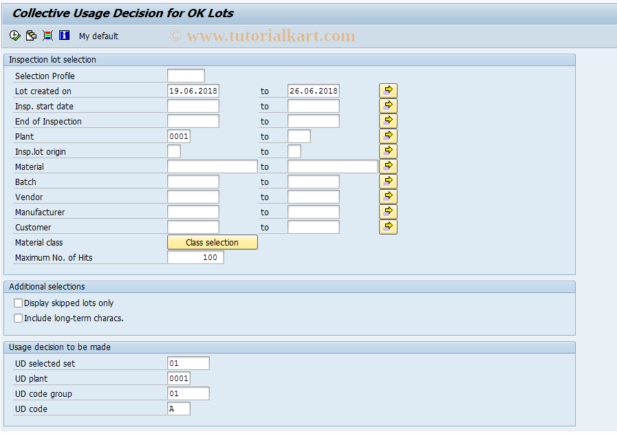 SAP TCode QA16 - Collective UD for accepted lots