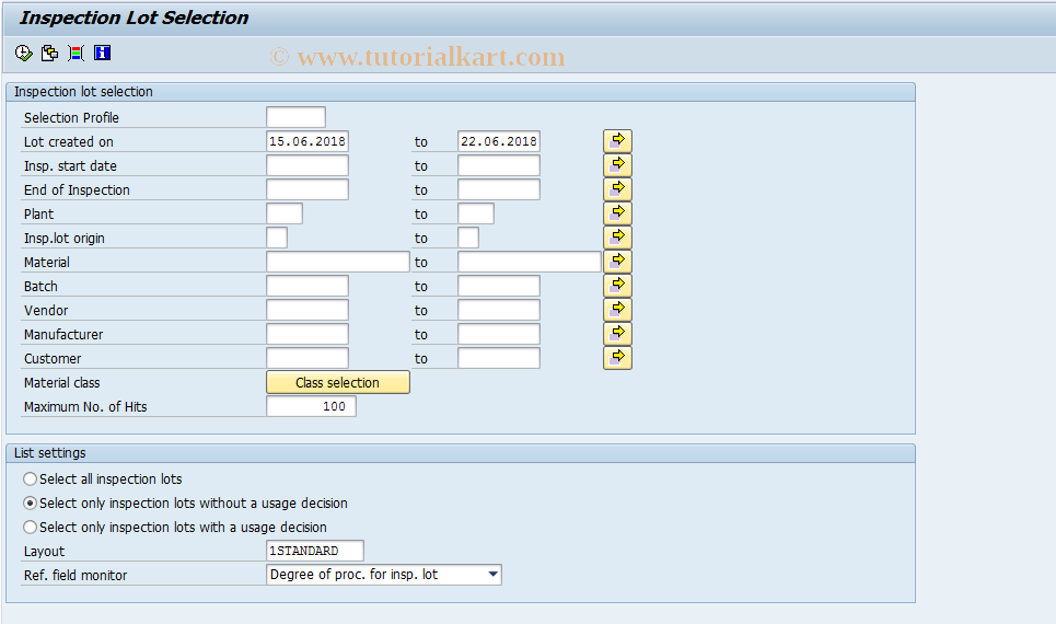 SAP TCode QA32 - Change data for inspection lot