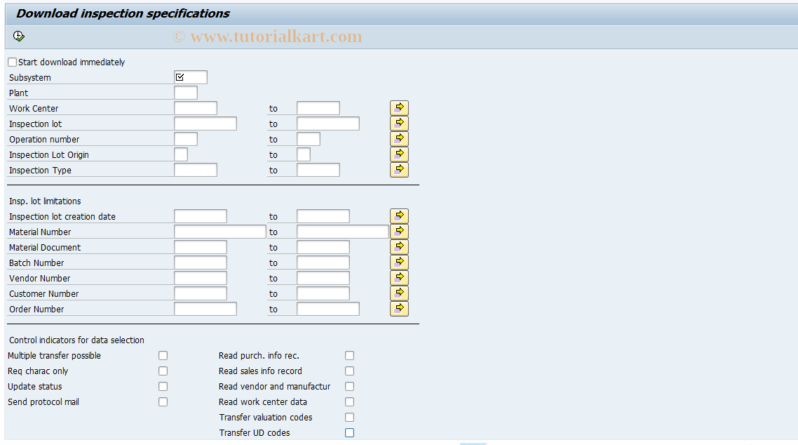 SAP TCode QAS1 - Download Insp. Specs. (Obsolete)