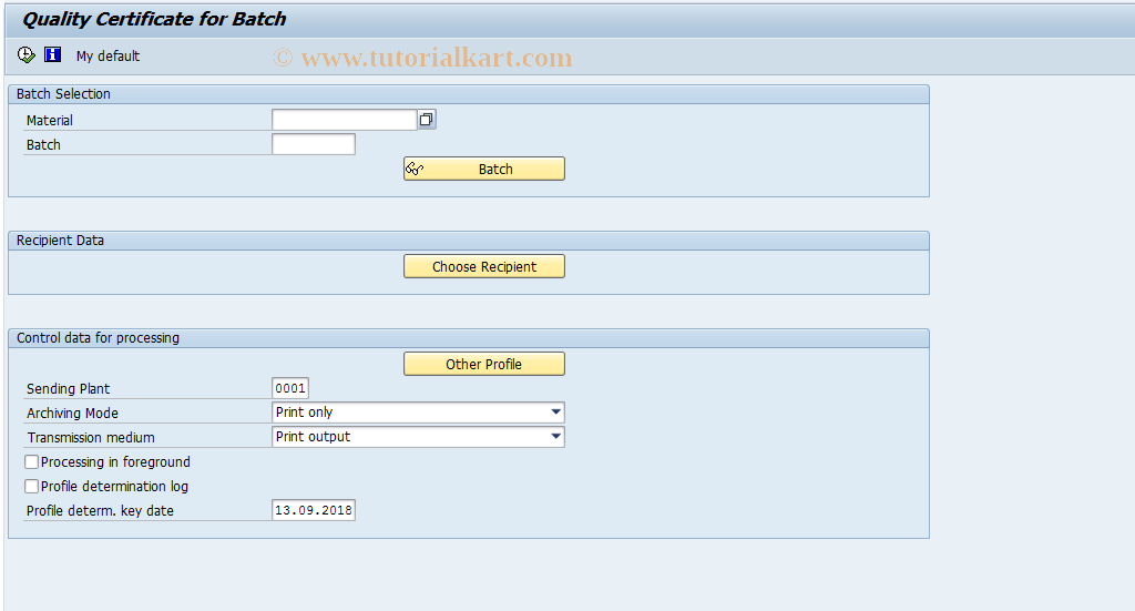 SAP TCode QC22 - Quality Certificate for Batch