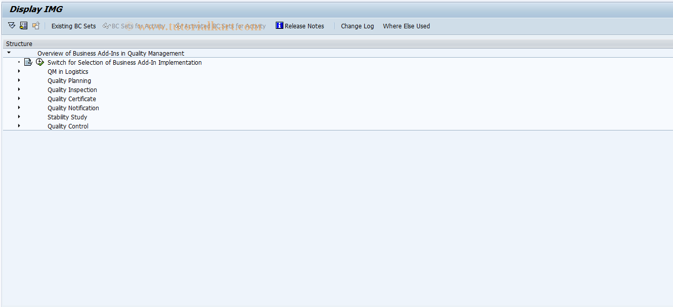 SAP TCode QCC5 - IMG Direct Selection: QM Business Add-In