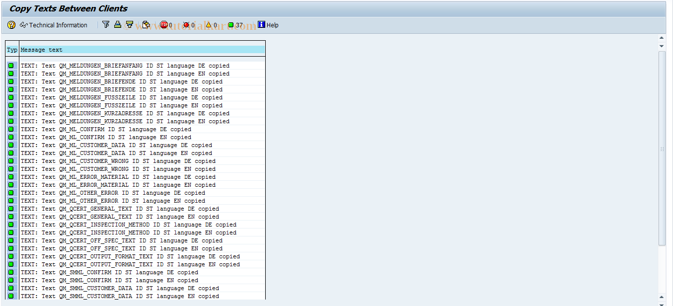 SAP TCode QCCT - QM standard texts