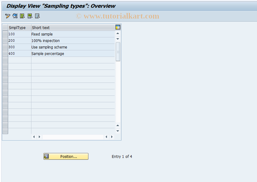 SAP TCode QDA3 - Display sampling type
