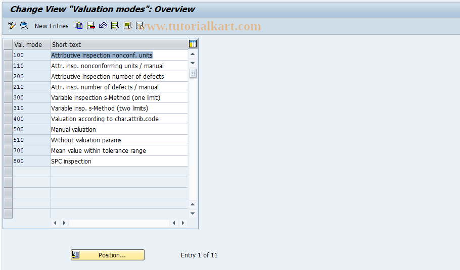 SAP TCode QDM1 - Edit valuation mode