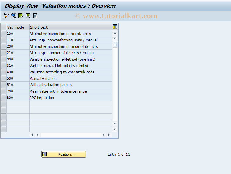 SAP TCode QDM3 - Display valuation mode