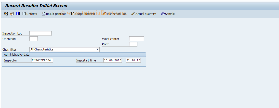 SAP TCode QE01 - Record characteristic results