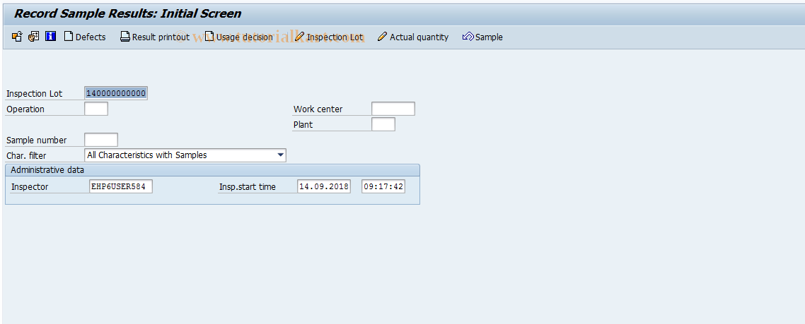 SAP TCode QE04 - Record sample results