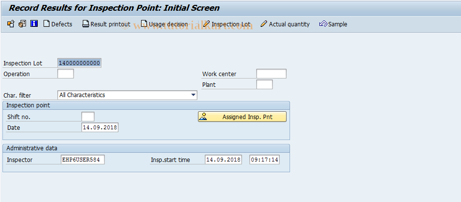 SAP TCode QE11 - Record results for inspection point