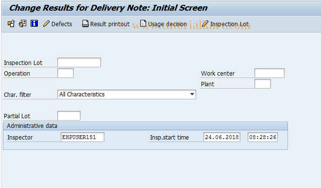 SAP TCode QE15 - Change results for delivery note