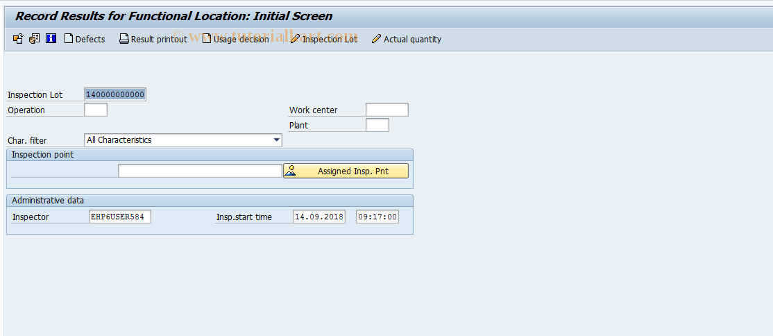 SAP TCode QE20 - Record results for funct. location