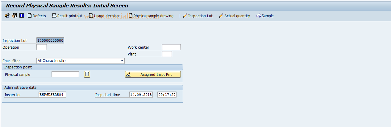 SAP TCode QE23 - Record results for physical sample
