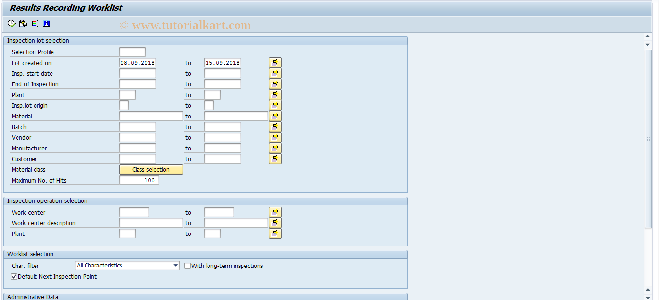 SAP TCode QE51 - Results recording worklist