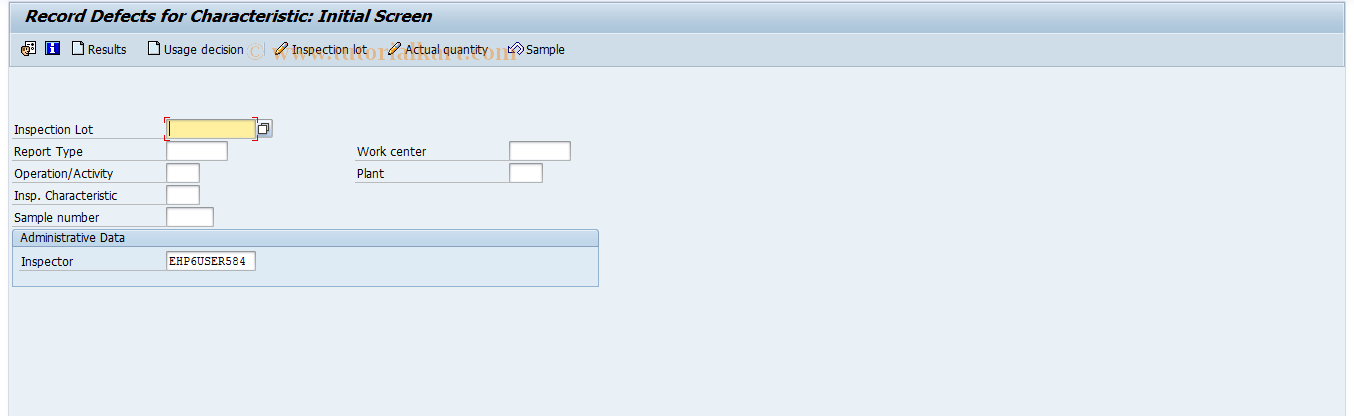 SAP TCode QF41_WD - Record Defects for Characteristic /Insp. Point