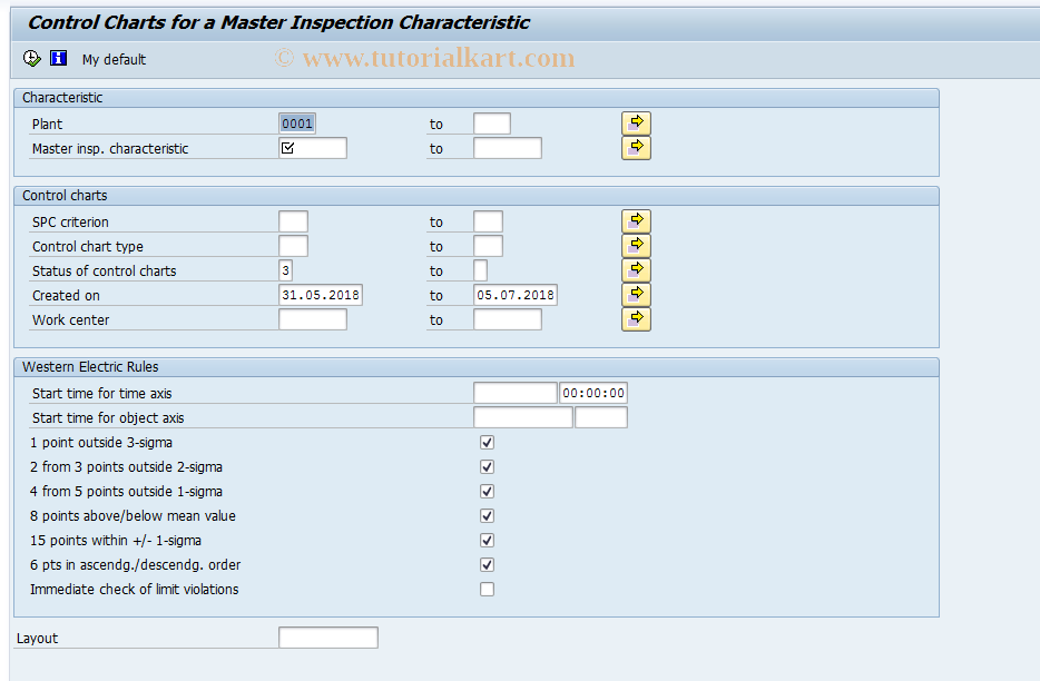 SAP TCode QGC3 - Control charts for master inspection char