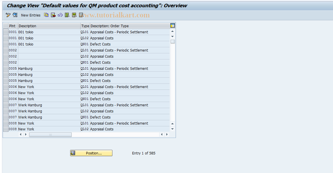 SAP TCode QK03 - Maintain Specs for Order Type