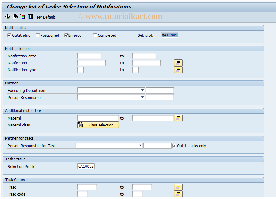 SAP TCode QM12 - Change list of tasks