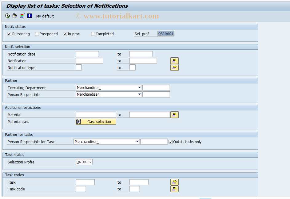 SAP TCode QM13 - Display list of tasks