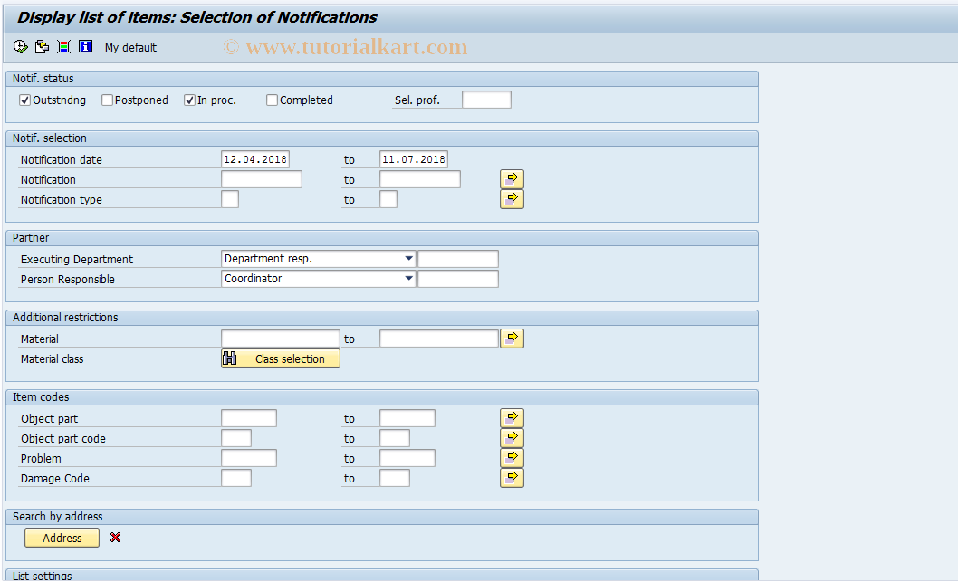 SAP TCode QM15 - Display list of items