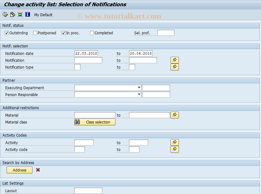 SAP TCode QM16 - Change activity list