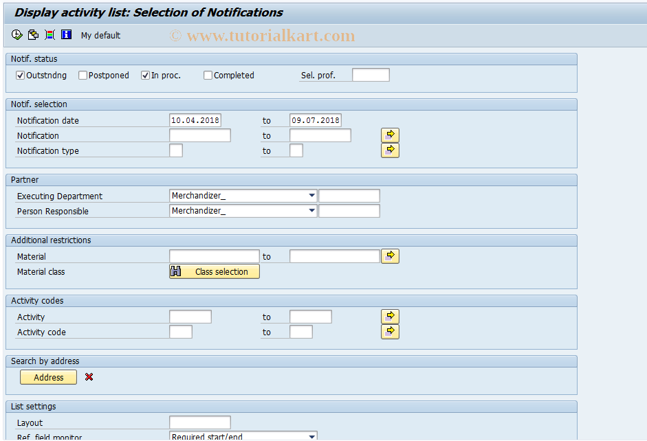 SAP TCode QM17 - Display activity list