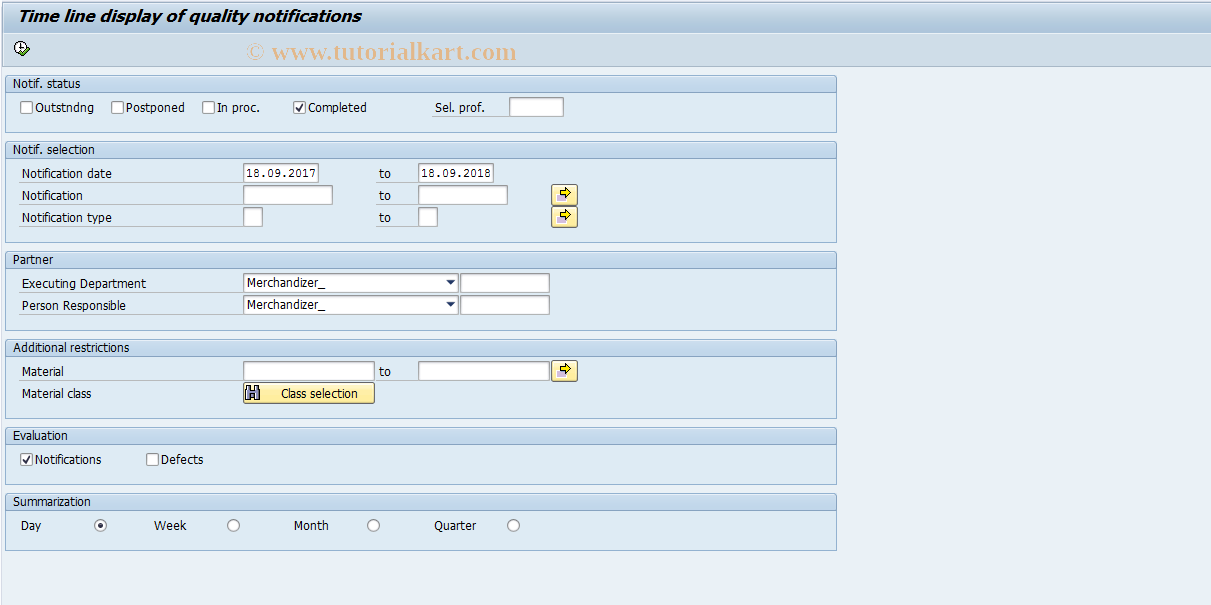 SAP TCode QM50 - Time line display Q notifications