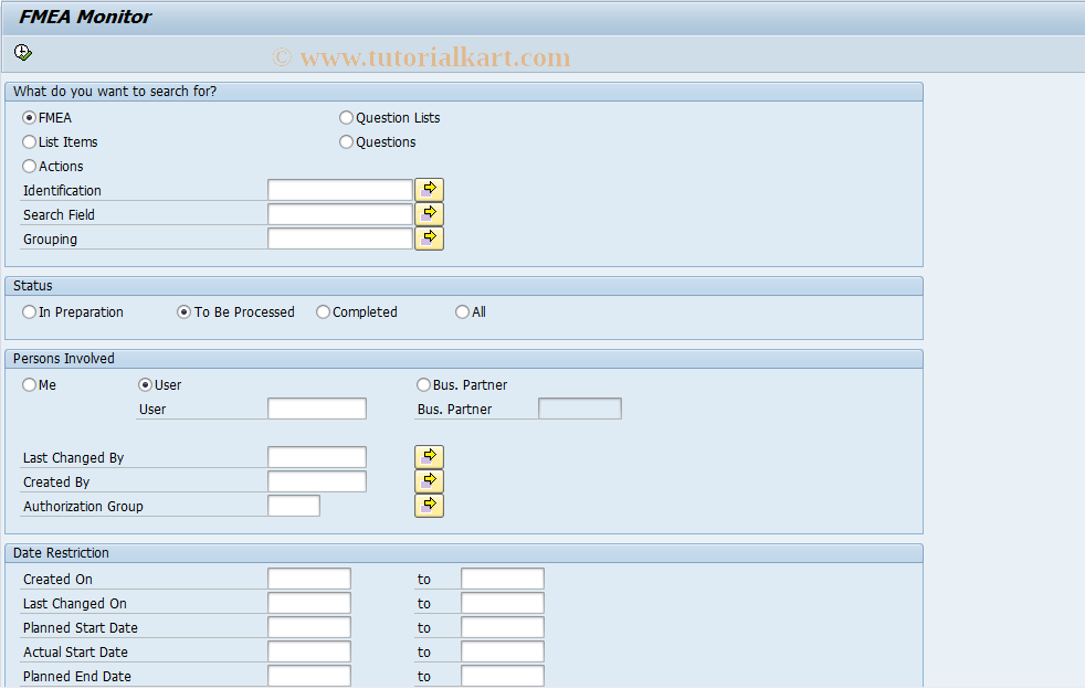 SAP TCode QM_FMEAMONITOR - FMEA Monitor