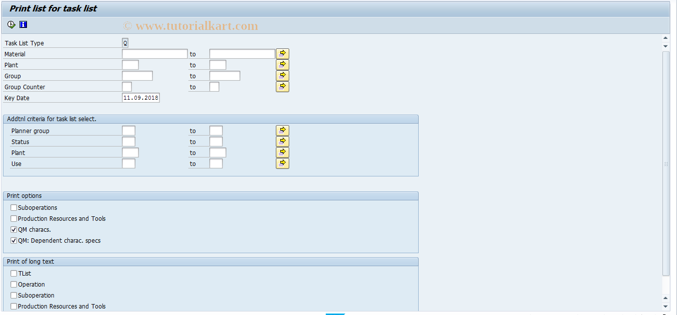 SAP TCode QP05 - Print inspection plan
