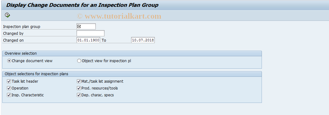 SAP TCode QP61 - Display change documents inspection plan