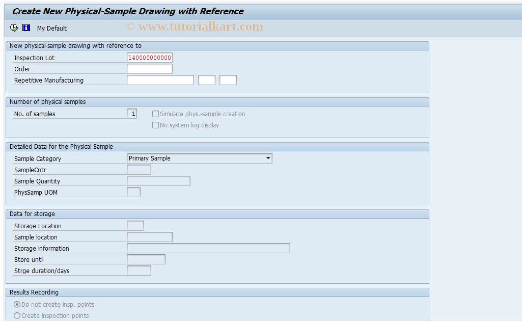SAP TCode QPR6 - Create new physical -samp. drawing w.ref