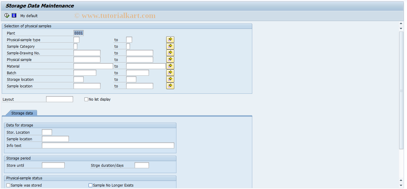 SAP TCode QPR7 - Storage Data Maintenance