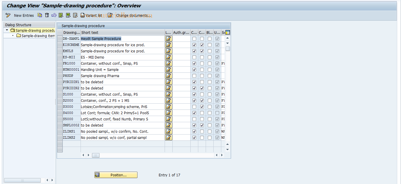 SAP TCode QPV2 - Maintain sample drawing procedure