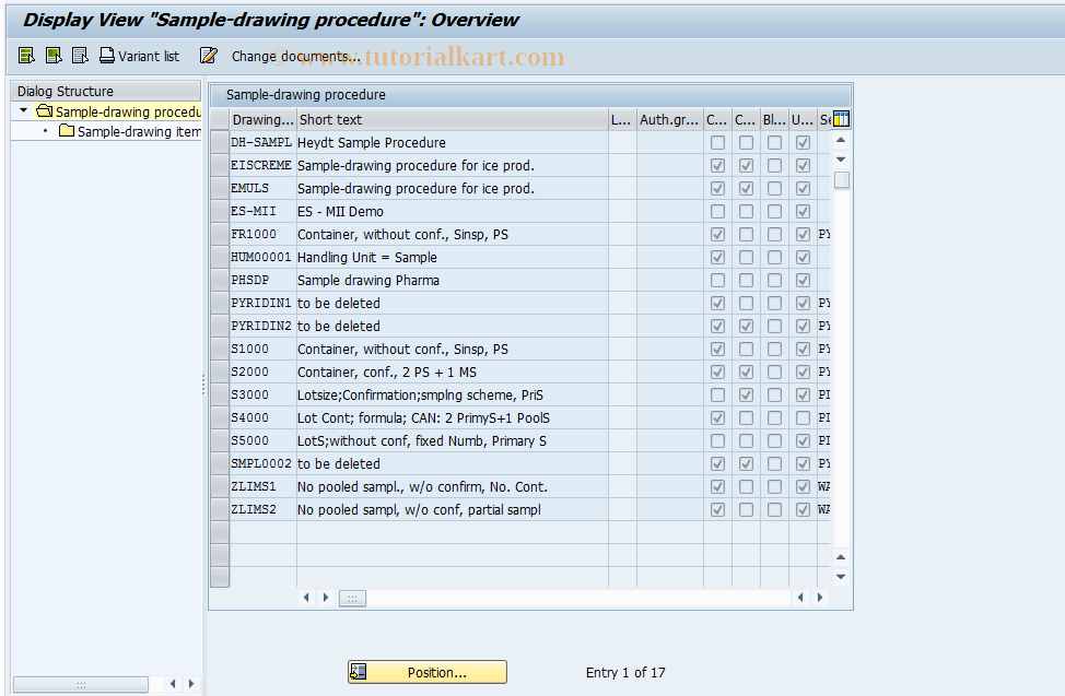 SAP TCode QPV3 - Display sample drawing procedure
