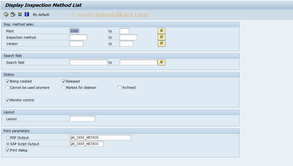 SAP TCode QS38 - Display inspection method list