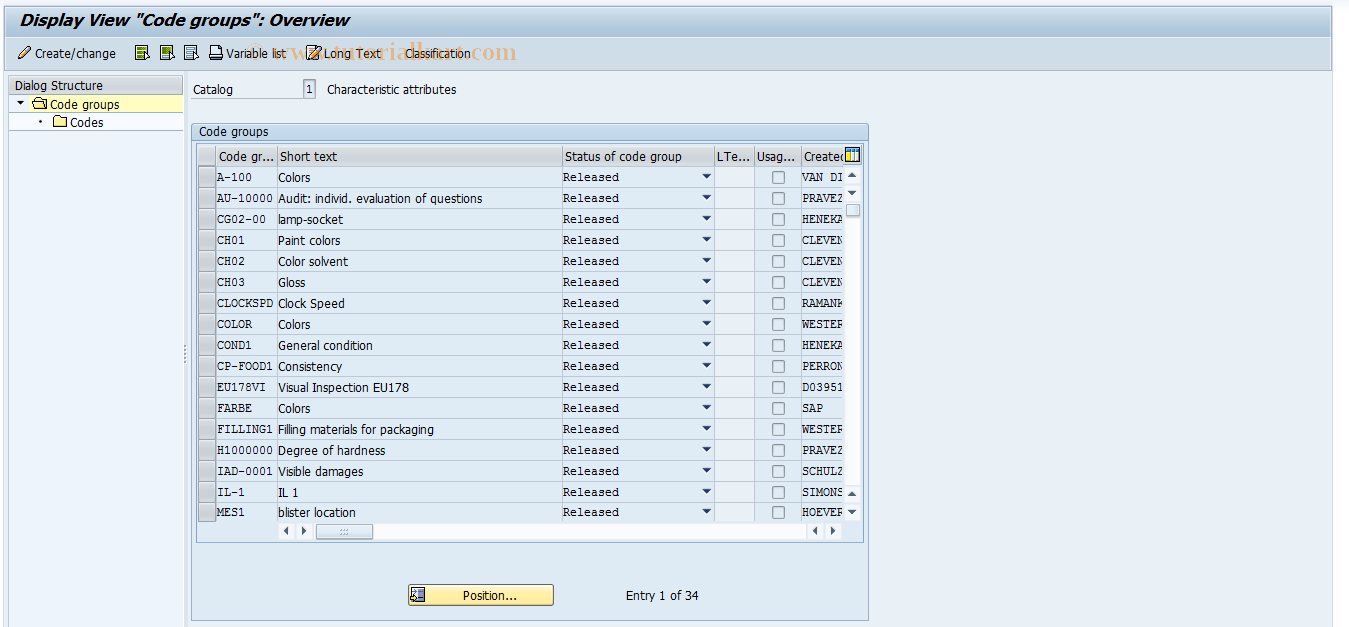 SAP TCode QS4A - Display catalog