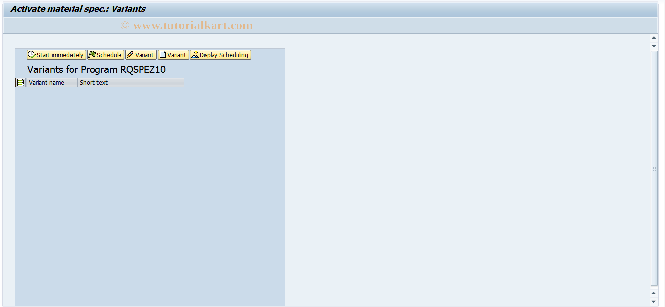 SAP TCode QS66 - Plan activation of material specification 
