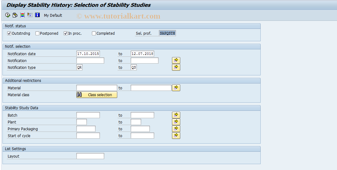 SAP TCode QST03 - Display Stability History