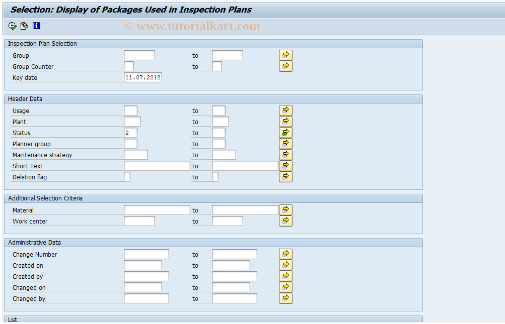 SAP TCode QST04 - Display Inspection Plans