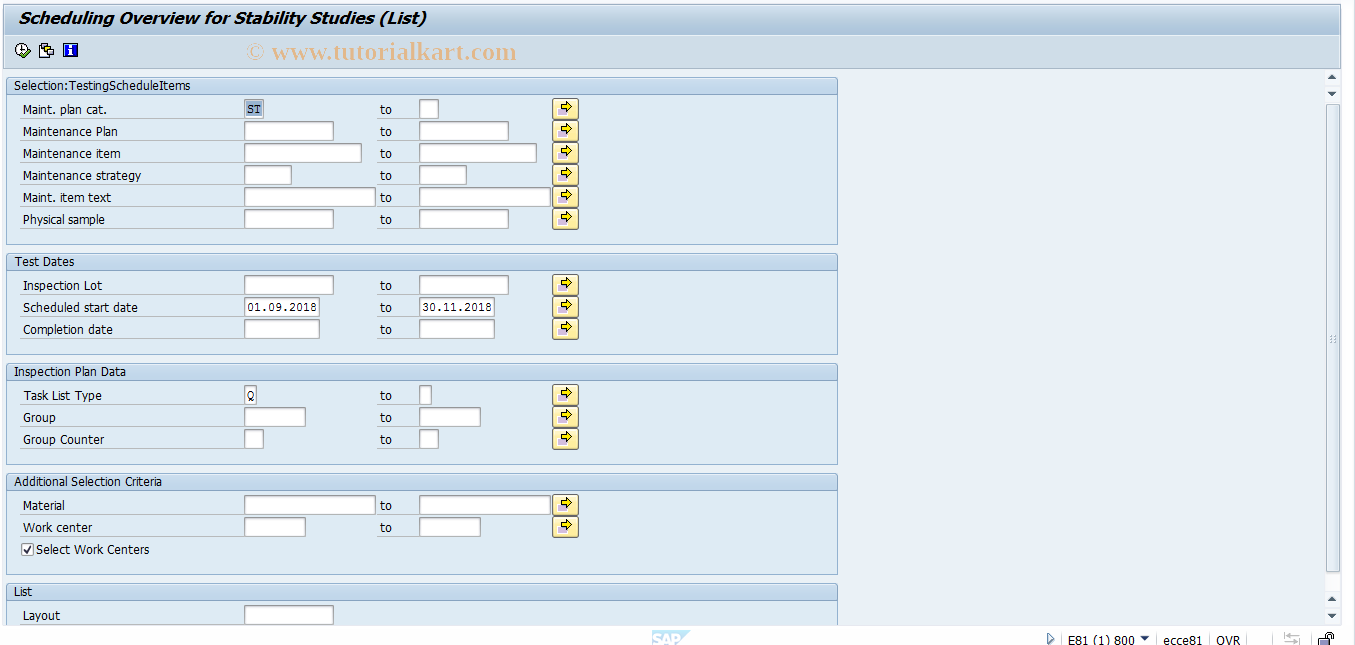 SAP TCode QST06 - Scheduling Overview (StabilityStudy)