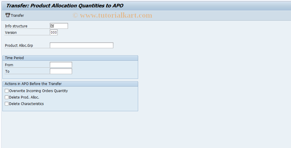 SAP TCode QTSA - Product Allocations: Send Quantities