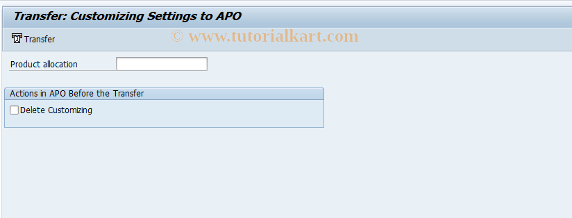 SAP TCode QTSP - Product Allocations:Send Customizing
