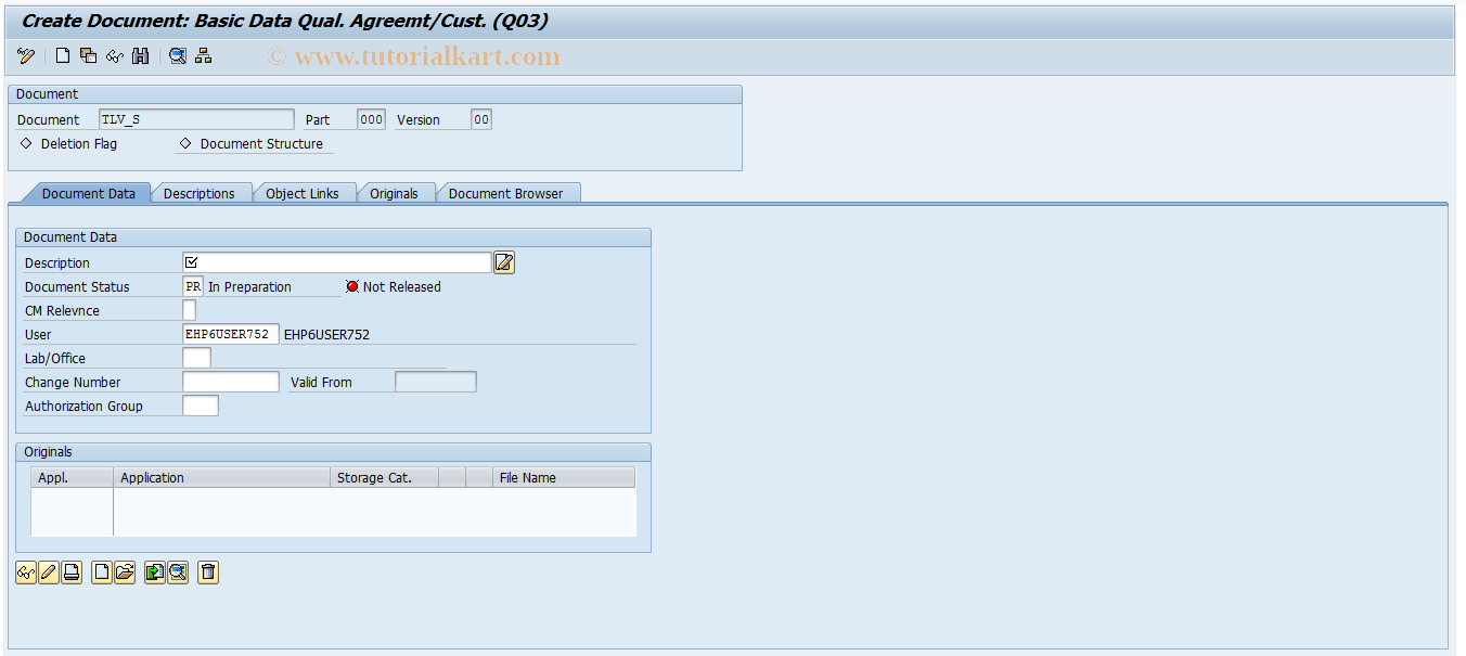 SAP TCode QV21 - Create QA agreement (DocType Q03)
