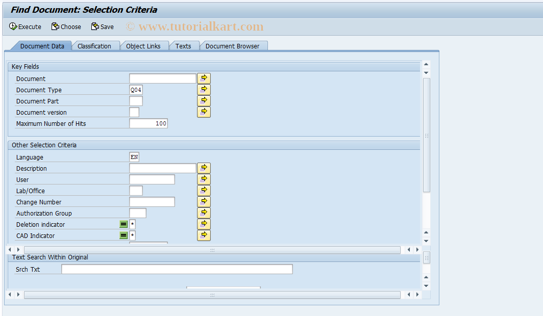 SAP TCode QV34 - Find Q-specification (doc. type Q04)