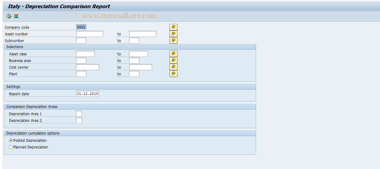 SAP TCode RAIDIT_DEPR - Italy Depreciation Comparison Report