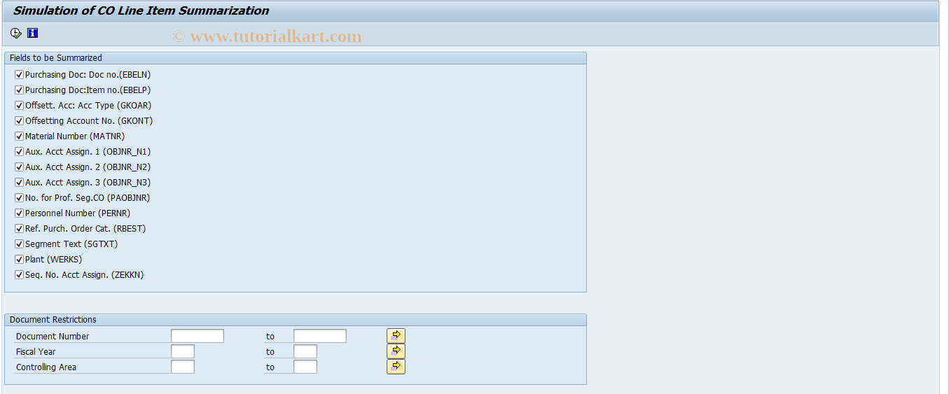 SAP TCode RARCCOA5 - Simulation of CO line item summariz.