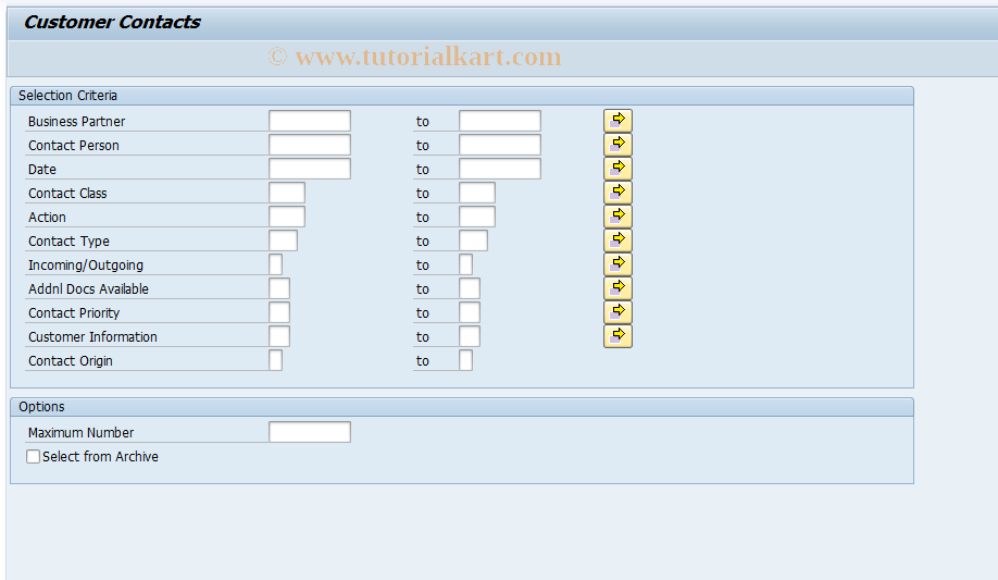 SAP TCode RBPCT - List of Customer Contacts