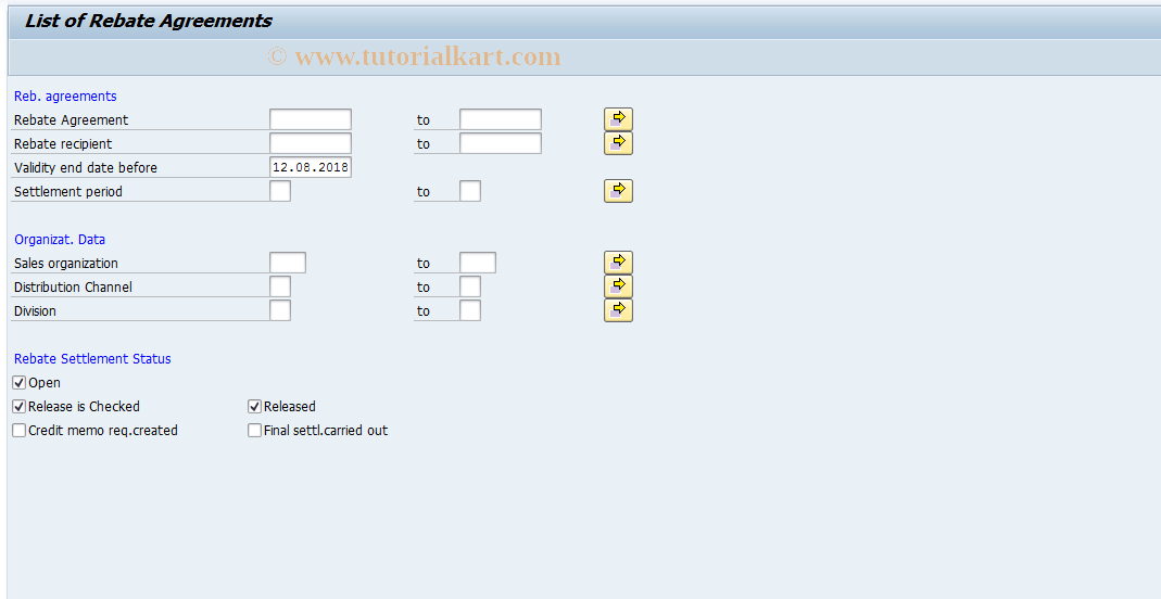 SAP TCode RBT_ENH_VB8 - List of Rebate Agreements