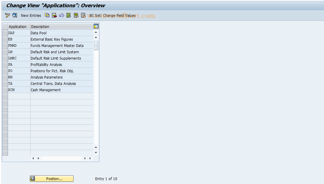 SAP TCode RCC01 - RO Control: Applications