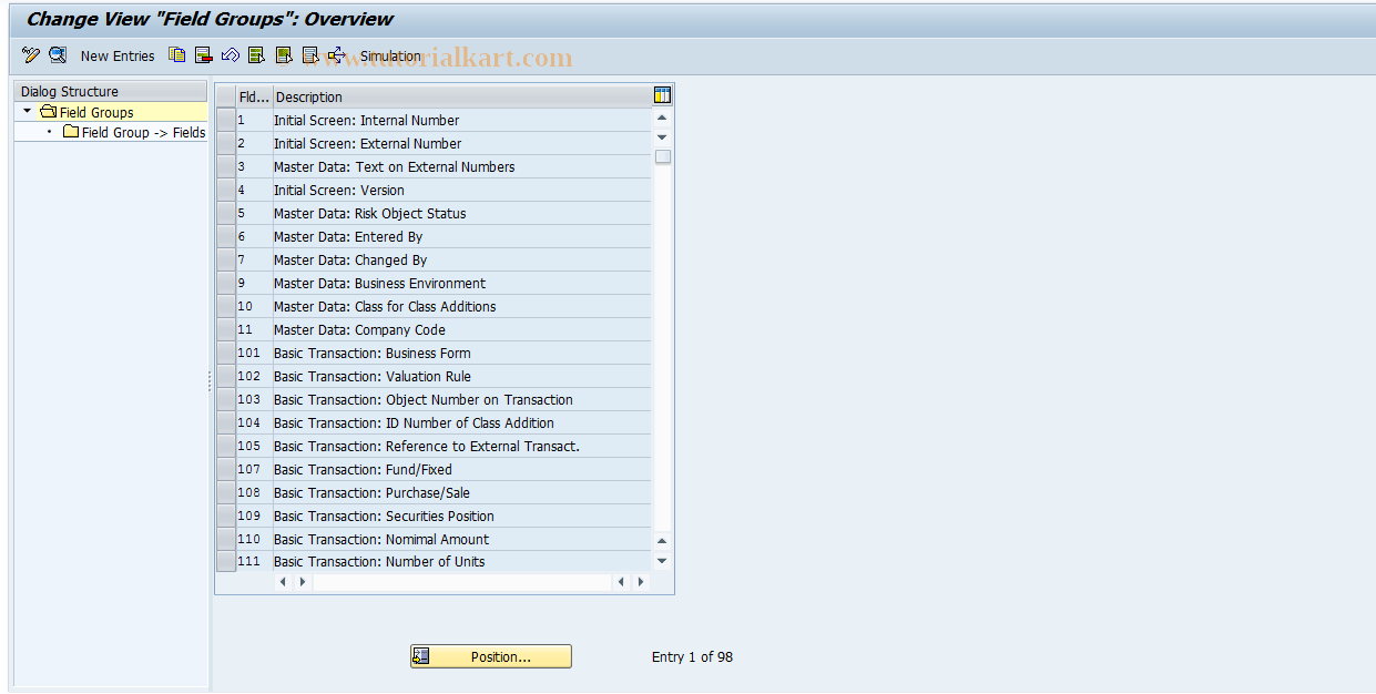 SAP TCode RCC02 - RO Control: Field Groups