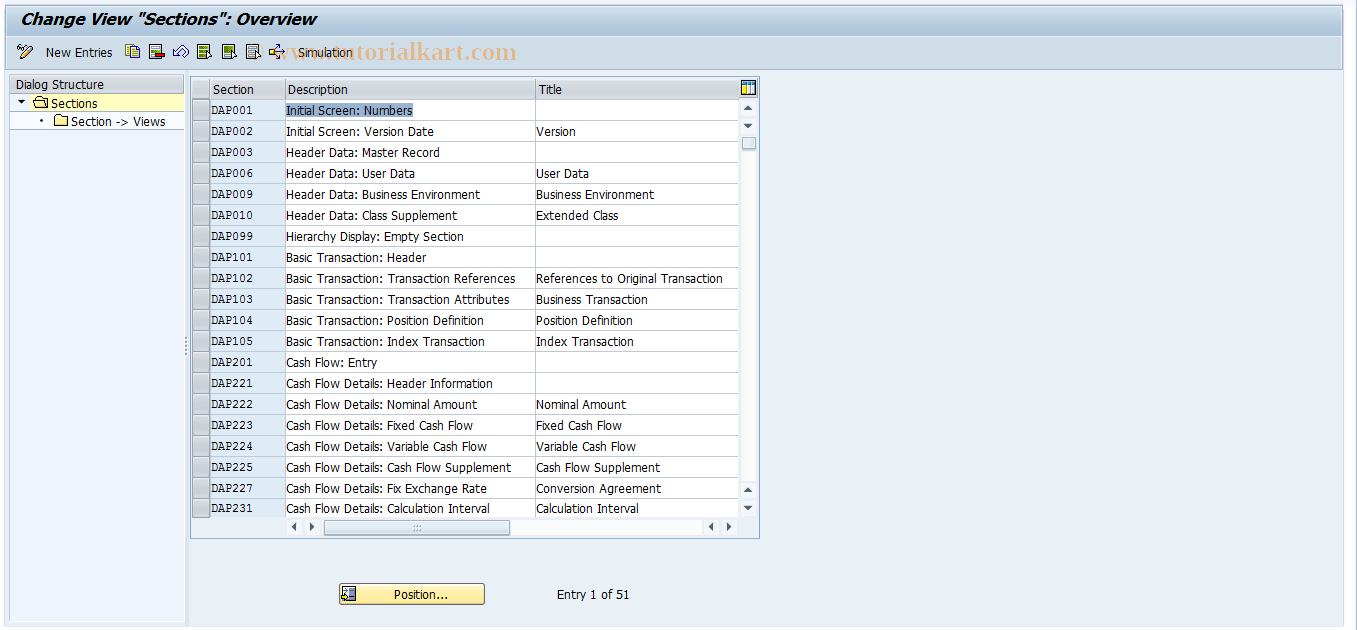 SAP TCode RCC04 - RO Control: Sections